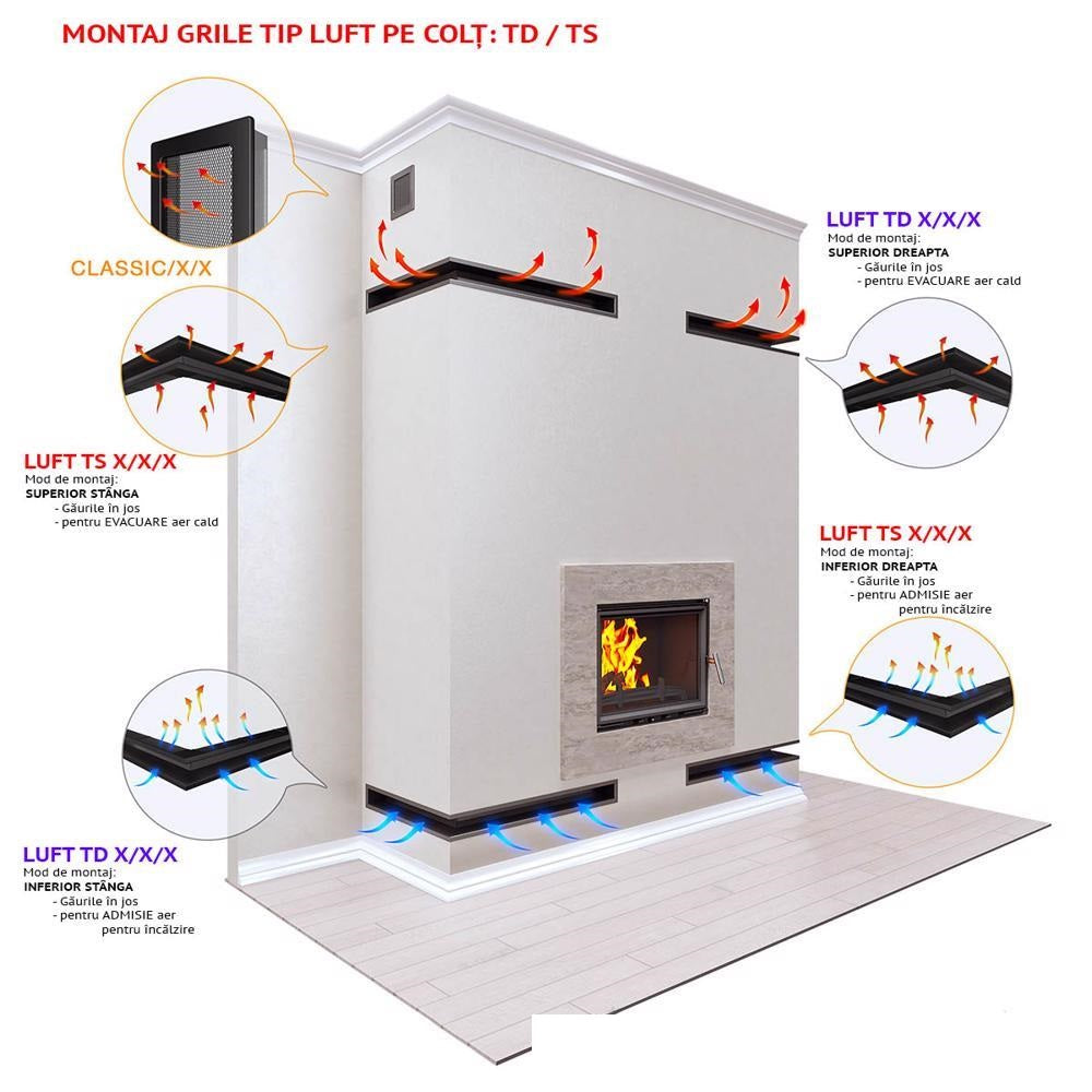 Grila Semineu pe colt LUFT 9x80x40 Alb Negru Grafit
